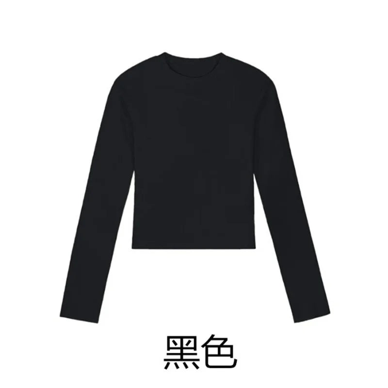 Cotton O Neck Long Sleeve Shirt Women Sexy Cropped Tops 2026 Autumn Black Casual Skinny Slim Basic Woman T Shirts White Clothing