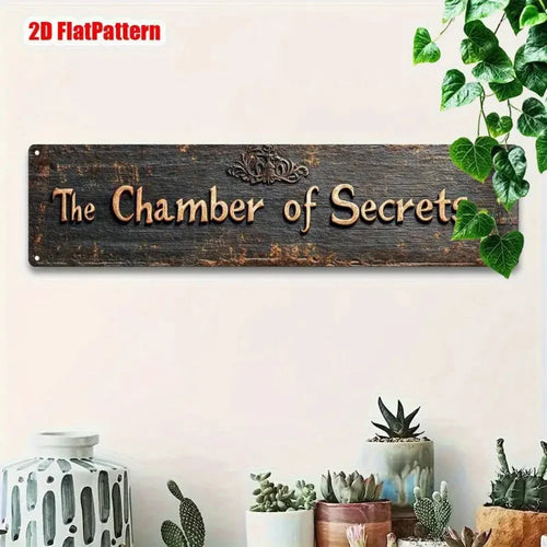 2D Flat,1pc The Chamber of Secrets Vintage Rustic Metal Sign - 3.94x15.75inch Durable Aluminum Wall Decor, Easy to Hang for Home