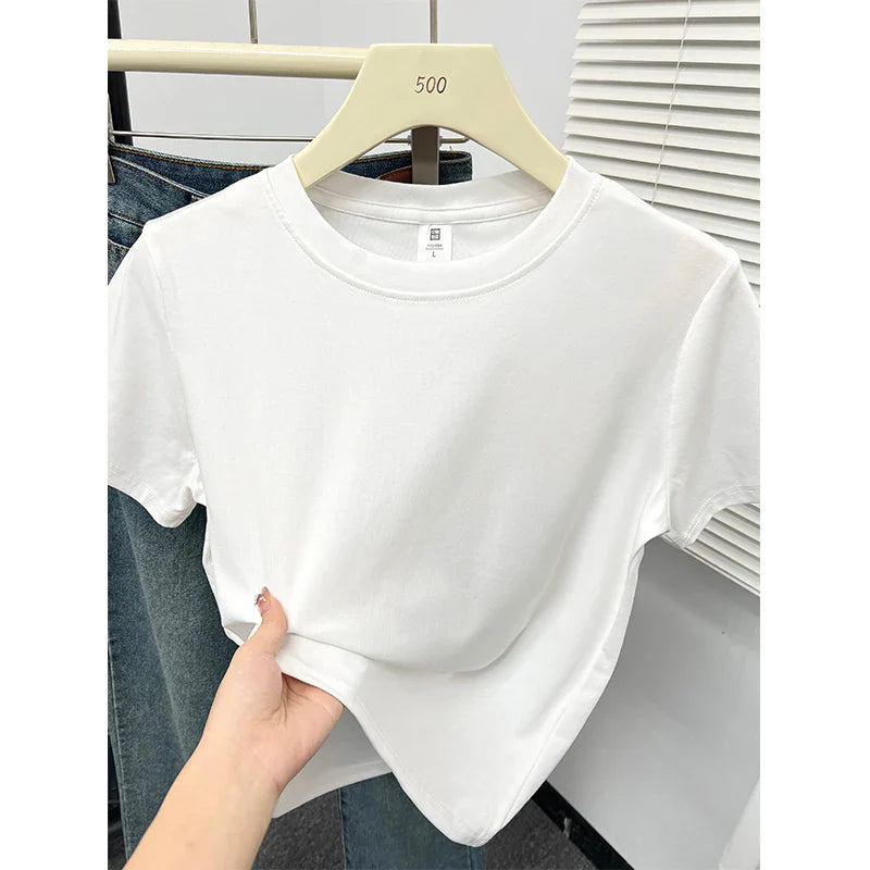 2026 Summer New High Quality Casual T Shirt Sexy Short Sleeved Sleeves Fashion Trend Solid Women Clothing Y2k Tops