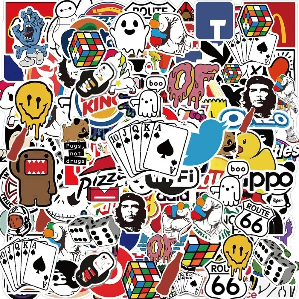 50/100/200Pcs Fashion Cool Brand Logo Stickers Aesthetic Motorcycle Phone Car Skateboard Laptop Sticker Decal Classic Kids Toy