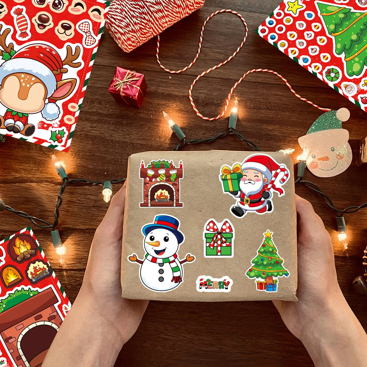 8/16PCS Christmas Puzzle Stickers DIY Stickers Gift Stickers Party Stickers Image Stickers Creative Stickers