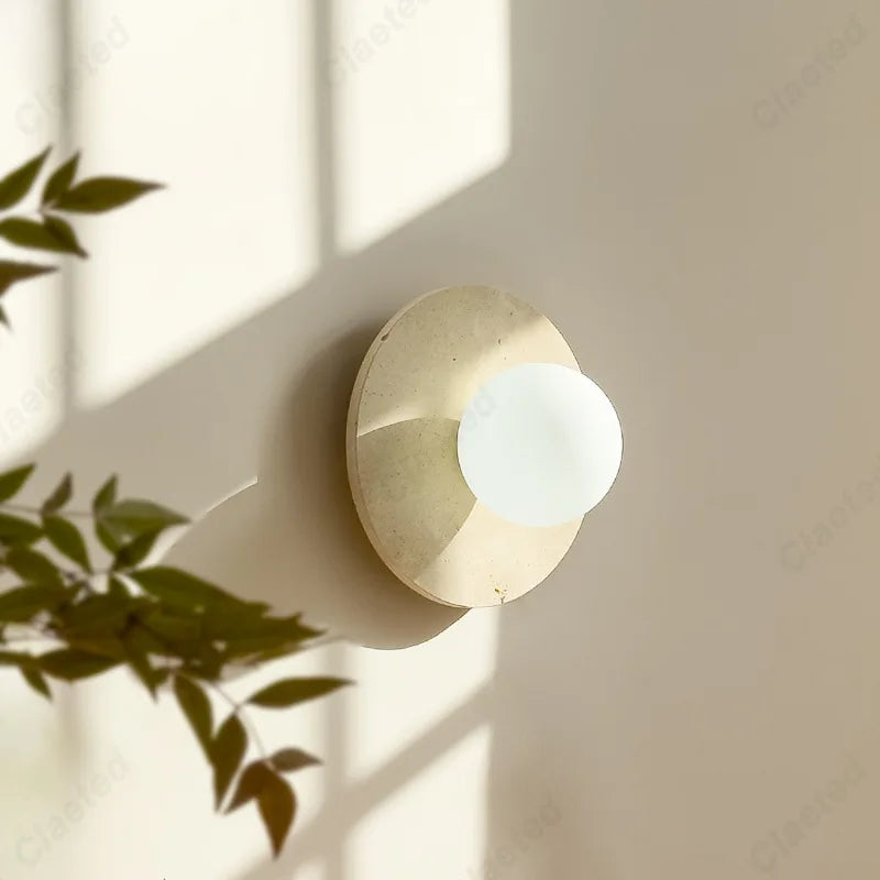 New LED Yellow Cave Stone Round Wall Lamp Living Room Corridor Porch Bedroom Bedside Wall Decorative Lighting