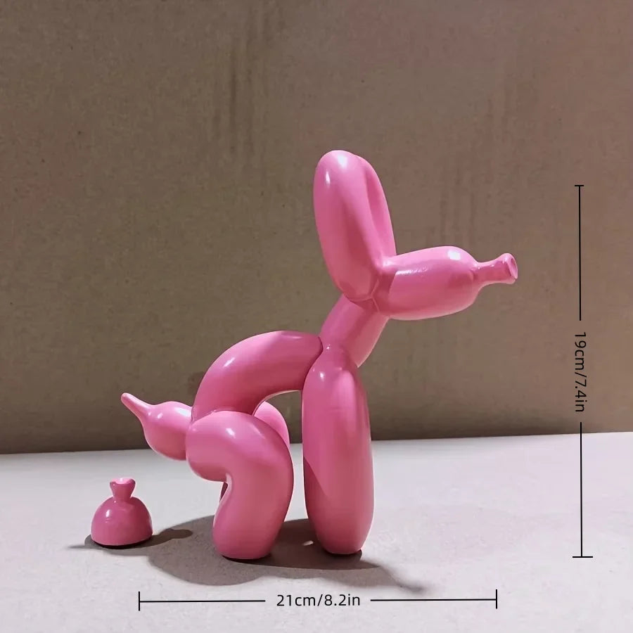Modern Art Squat Balloon Dog Animal Decorative Statue, Suitable for Interior Living Room Farmhouse Bedroom Office Cabinet Wood