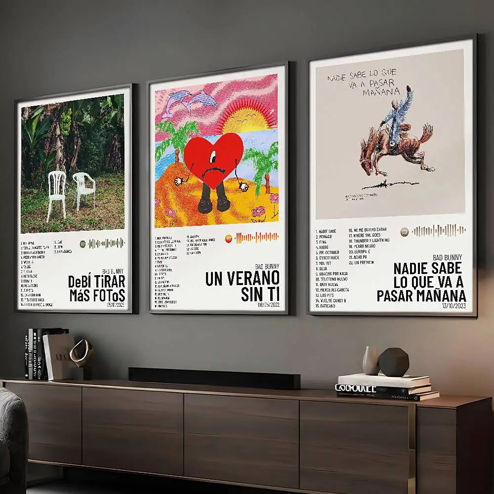 Singer B-Bad B-BunnyS Poster Sticky Wall Art Printing Waterproof Home Living Bed Room Bar Aesthetic Decor