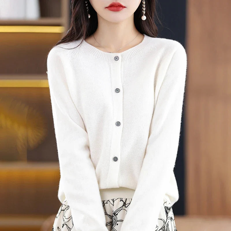 High-Grade Knit Sweater Crewneck Cardigan Coat Autumn And Winter New Middle-Aged And Elderly Women's Fashion ZD060
