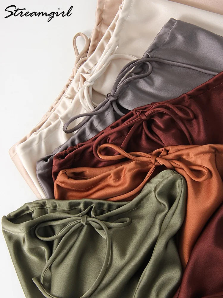 Long Satin Skirts Women Dark Green Luxury Spring Summer Maxi Straight Black Skirt Long Shining Satin Skirt Maxi Brown Ladies