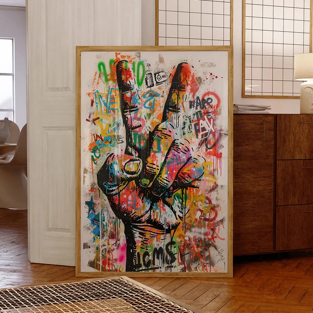 Modern Pop Art Street Graffiti Abstract Yes Gesture Wall Art Canvas Painting Posters For Living Room Bedroom Home Decor