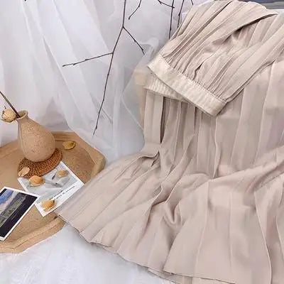 2026 Elegant High Waist Pleated Skirt for Women Mid-long Midi Skirt Female High Quality Black Saia
