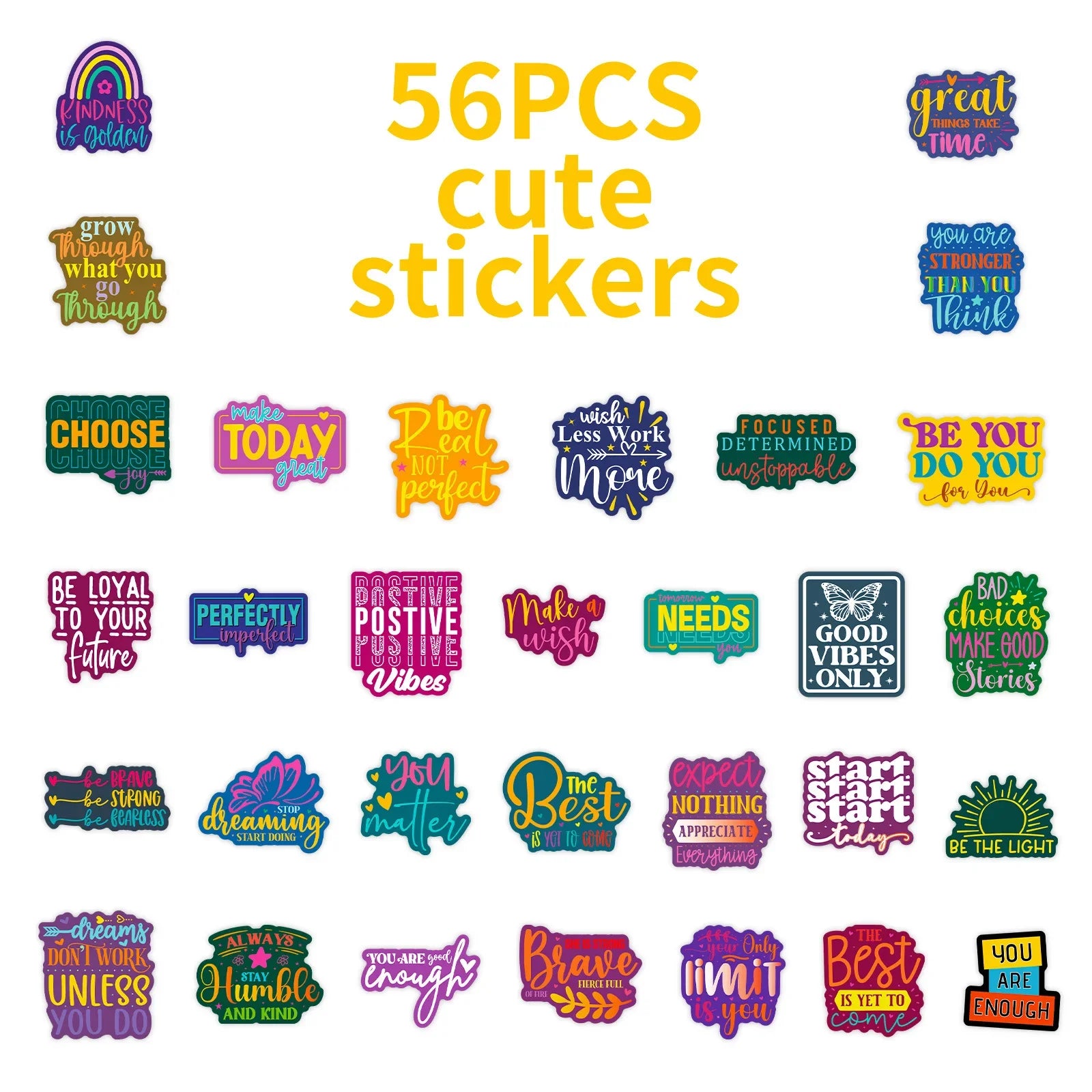 50PCS Inspirational Text Graffiti Stickers Colorful Healing English Stationery Decoration Stickers