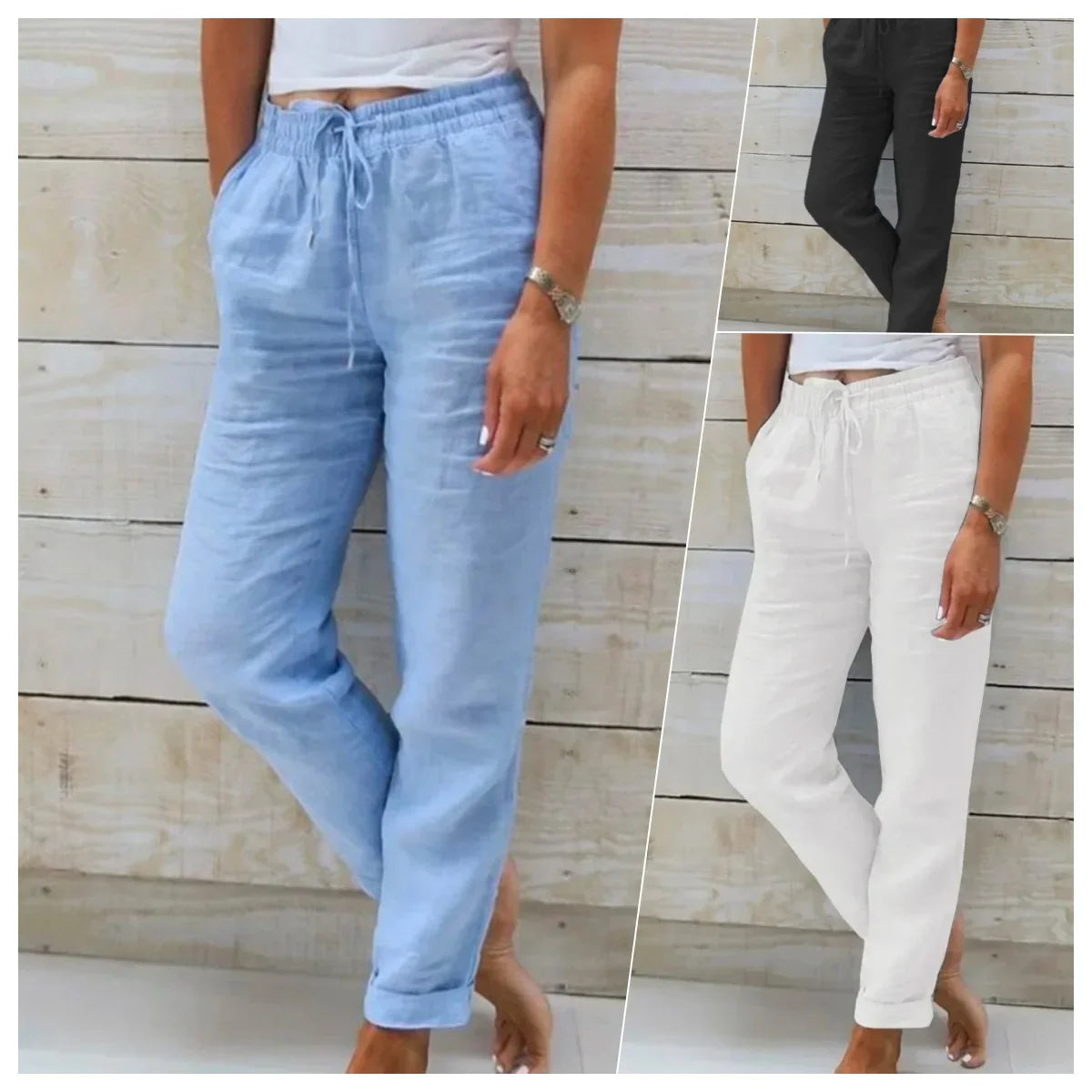 Cotton Linen Summer Pants for Women High Waist Elastic Casual Trousers Streetwear Solid Female Clothes 2026 Loose Pencil Pants