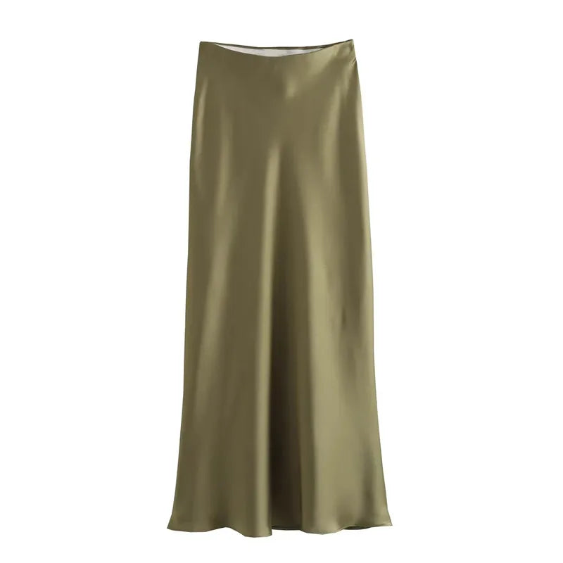 MUJER Woman 2026 Satin Skirt Women High Waist Long Skirts For Women Summer Black Midi Skirt Woman Office Elegant Women's Skirts
