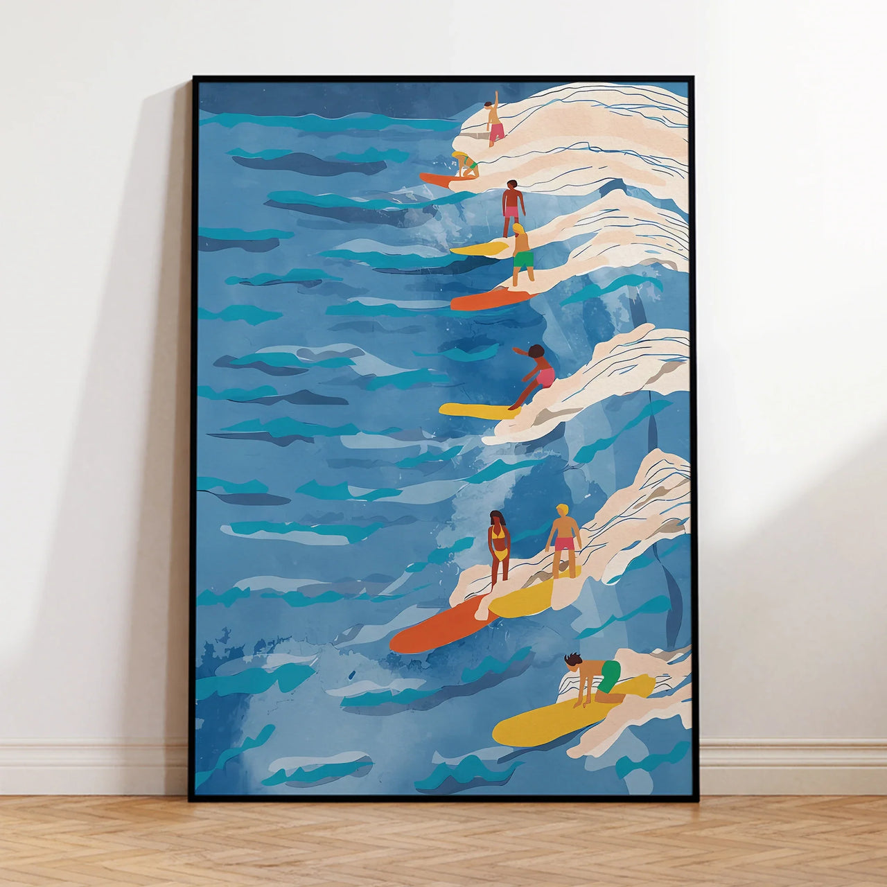 Modern Chilled Surfing Blue Waves Wall Art Prints Canvas Painting Poster Picture For Living Room Bedroom Waterproof Home Decor