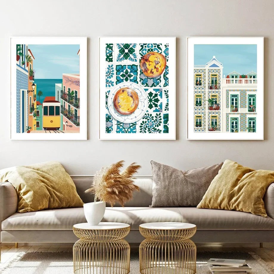 Lisbon Tram Food Portugal Wall Art Canvas Paintings Travel City Posters And Prints Wall Pictures For Living Room Kitchen Decor