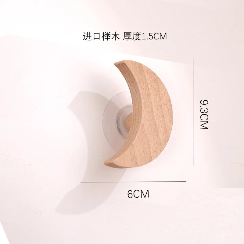 Star Moon wooden decoration Hooks Cute Cartoon animal adhesive wall omnipotent Hooks key holder for the wall home and decoration
