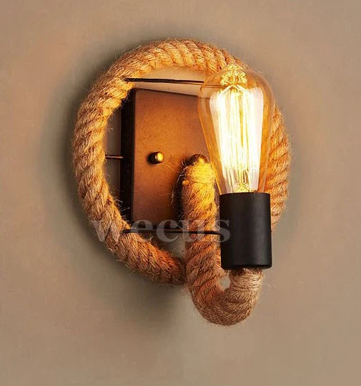 Retro Loft Rope Wall Lamp Stair Aisle Corridor Bedroom Living Room Restaurant Pub Cafe Wall Light Bra Round Wall Sconce