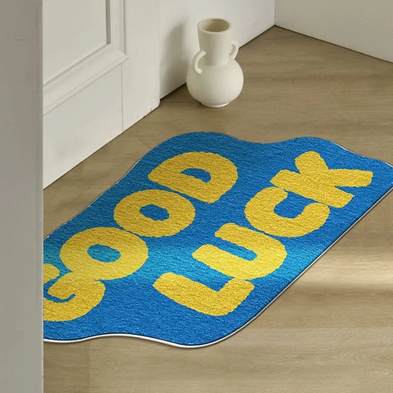VIKAMAins English Dopamine Imitation Cashmere Carpet Home Decoration Cooling Washable Entryway Carpet Bedroom Door Mat