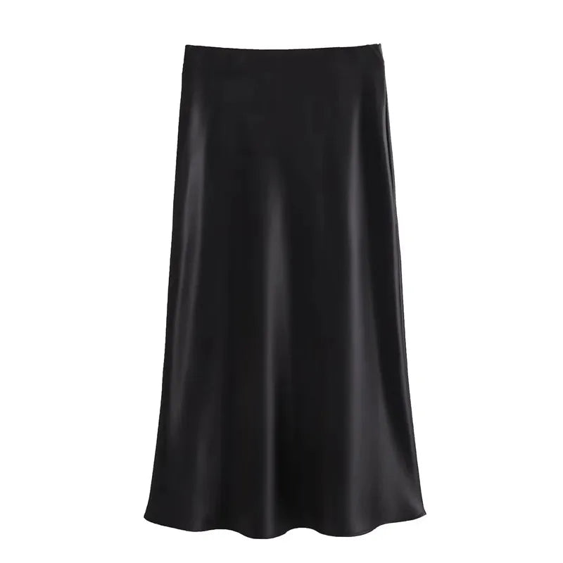MUJER Woman 2026 Satin Skirt Women High Waist Long Skirts For Women Summer Black Midi Skirt Woman Office Elegant Women's Skirts