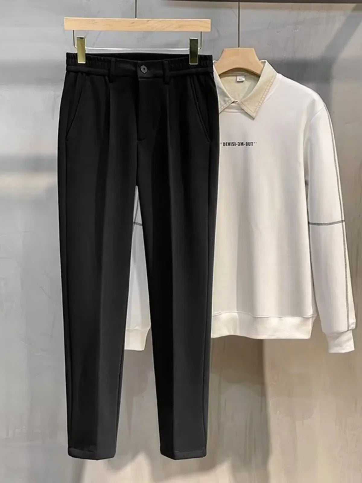 Men's Woolen Casual Pants Autumn Winter Thickened Straight Leg Slim Fit Long Trousers Korean Fashion Nine Points Pants