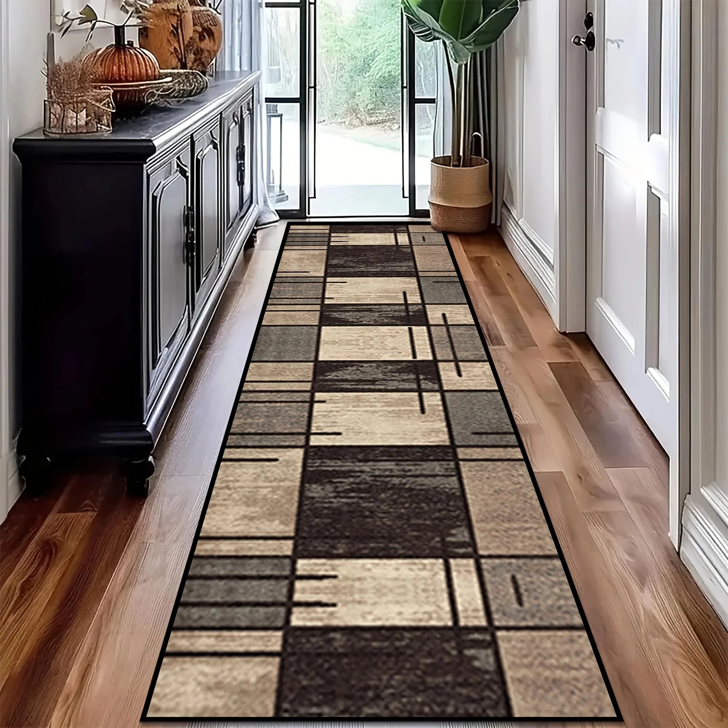VIKAMA Simple Check Pattern Floor Mat For Kitchen, Corridor, Long Floor Pad, Anti-Slip And Easy To Clean Home Decoration