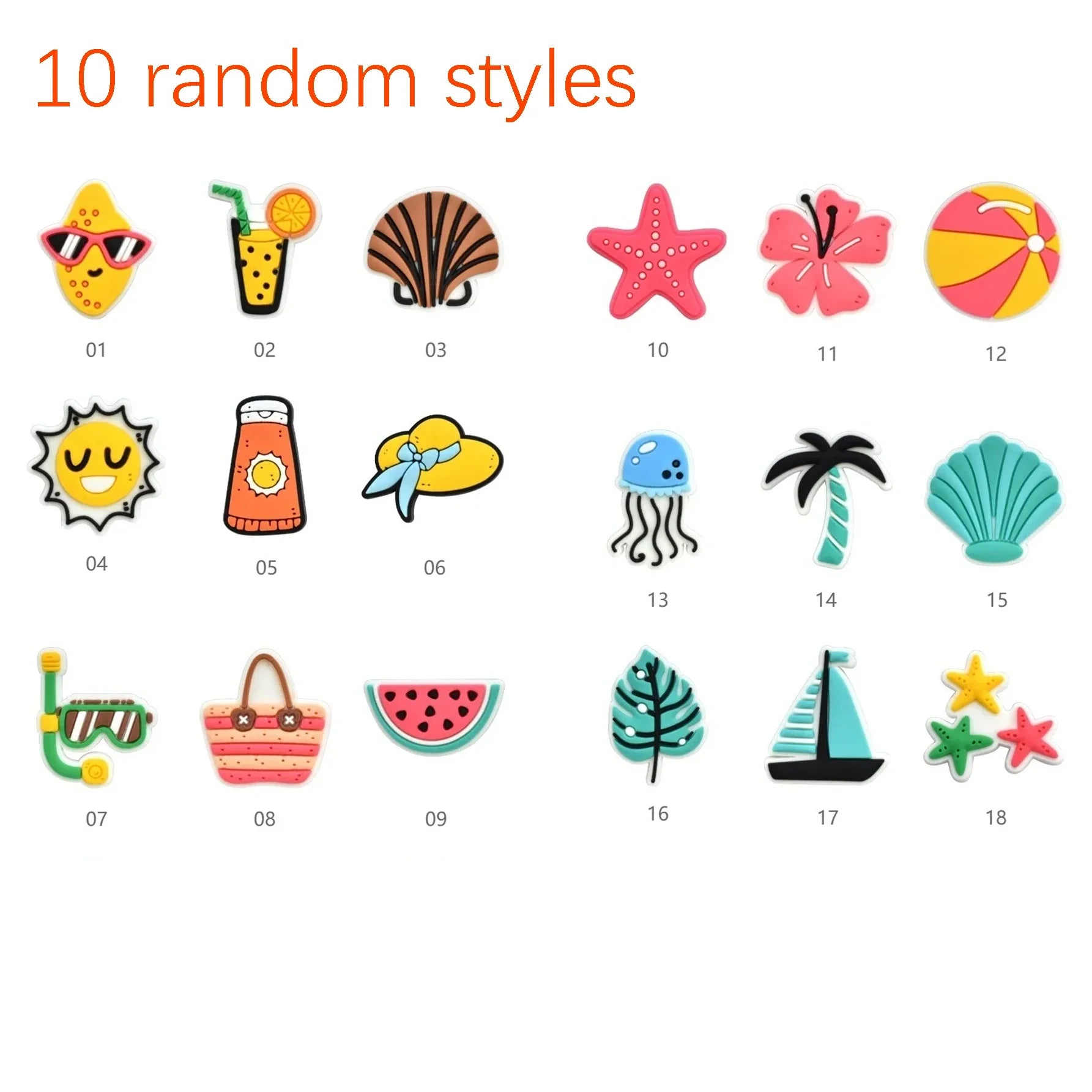 18pcs Lovely Bags Accessories Rubber Summer Decoration Women Beach Bag Tote Handbag Random Pairing Decorative Buckles Inser