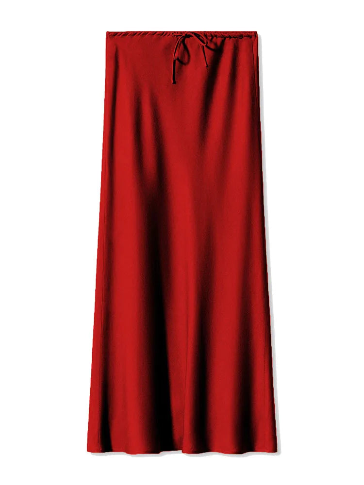 Long Satin Skirts Women Dark Green Luxury Spring Summer Maxi Straight Black Skirt Long Shining Satin Skirt Maxi Brown Ladies