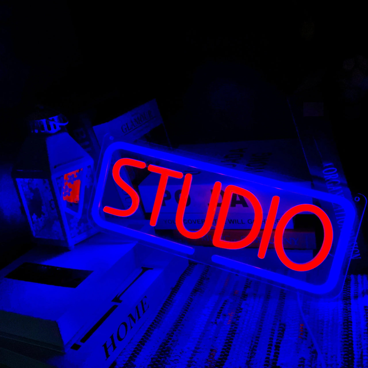 Studio Neon Sign Pink Blue LED Wall Art for Music Photo Studio Home Bar Cafe Decor Creative Business Lighting Vibrant Ambiance