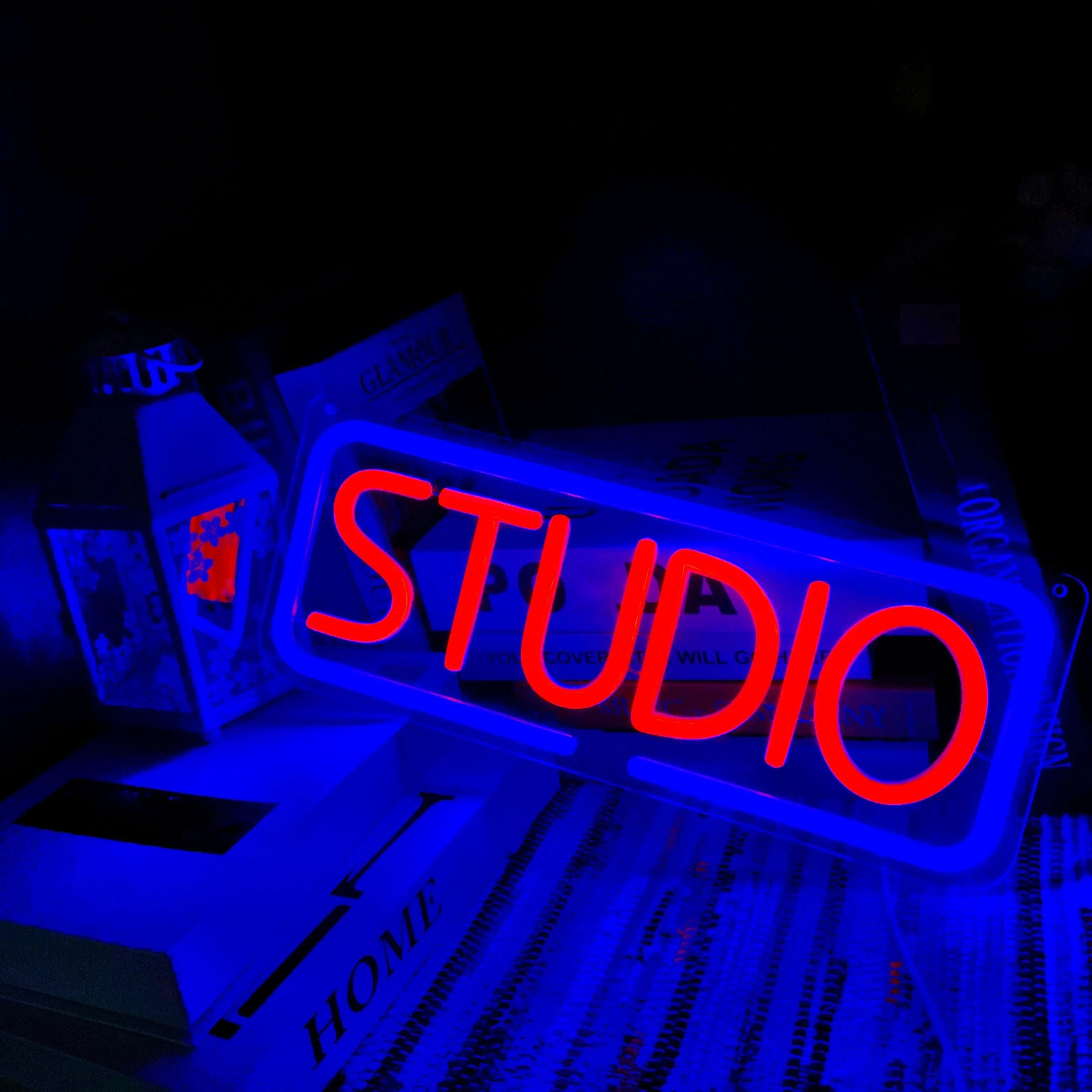 Studio Neon Sign Pink Blue LED Wall Art for Music Photo Studio Home Bar Cafe Decor Creative Business Lighting Vibrant Ambiance
