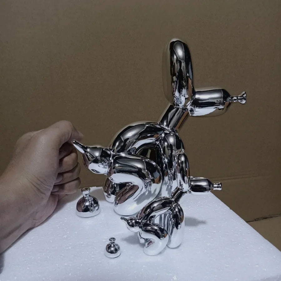 Modern Art Squat Balloon Dog Animal Decorative Statue, Suitable for Interior Living Room Farmhouse Bedroom Office Cabinet Wood