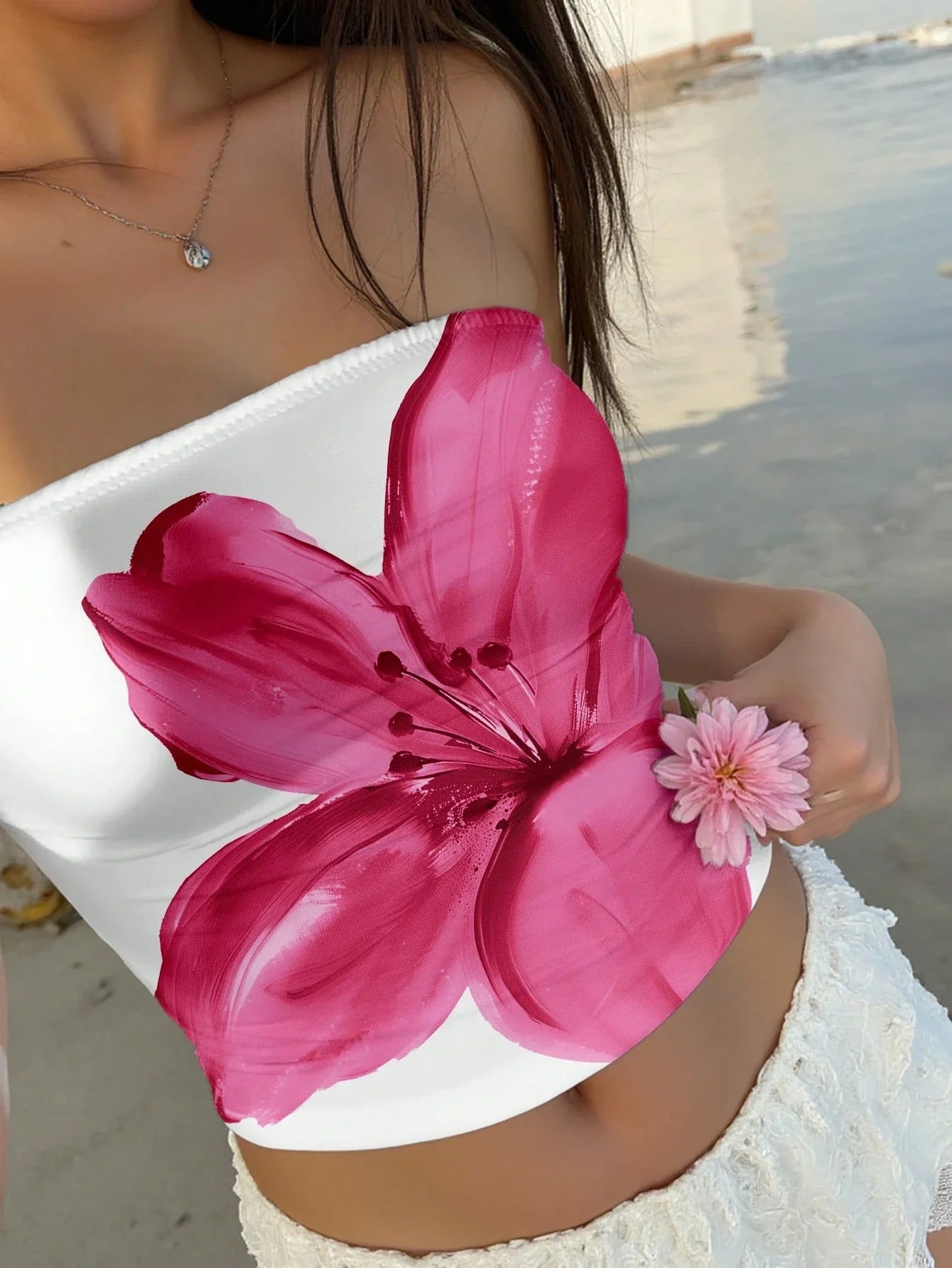 Women's Sexy Backless Floral Printing Strapless Bandeau Casual Sleeveless Slim Fit Crop Top Streetwear 2025 Summer