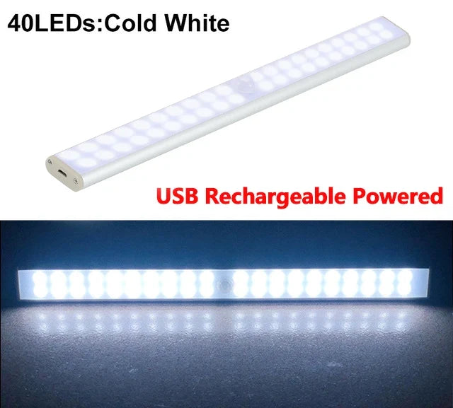 LED Under Cabinet Night Light Motion Sensor Closet Light Kitchen Bedroom Lighting Wall Lamp With Magnetic Strip USB Rechargeable