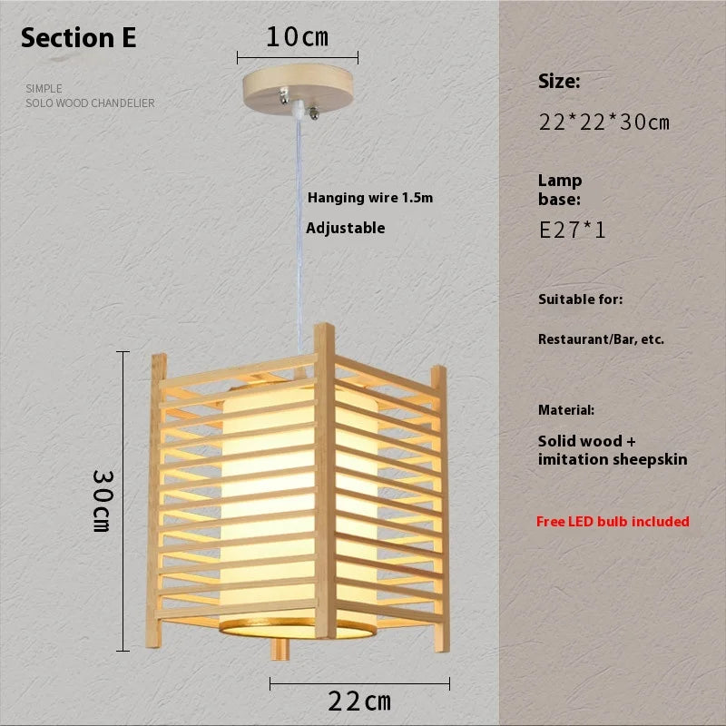 Solid Wooden Pendant Light For Livingroom Dining Room Kitchen Homestay Japan Style Suspension Hanging Lamp Art Decoration E27