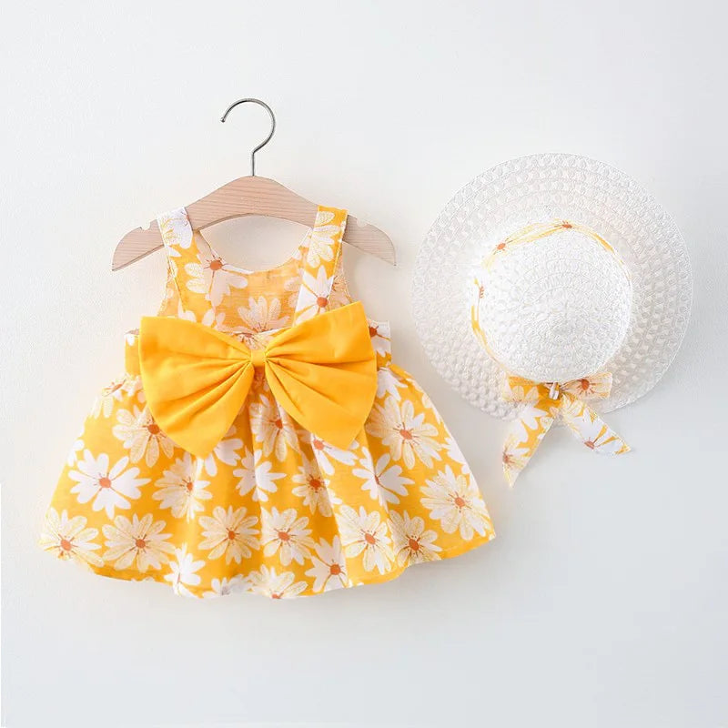 Baby Girl Dress Summer All-Over Daisy Print Spaghetti Strap Girl Dress Adorable Bow Beach Baby Dress Baby Girl Clothes