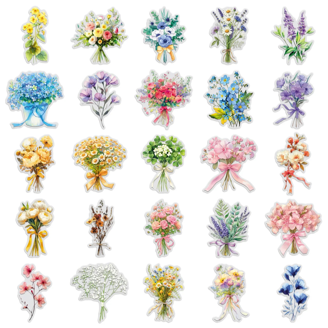 50/100PCS Bouquet Transparent PET Stickers Cartoon Plant Flower Waterproof Stationery box DIY Notebook Stickers