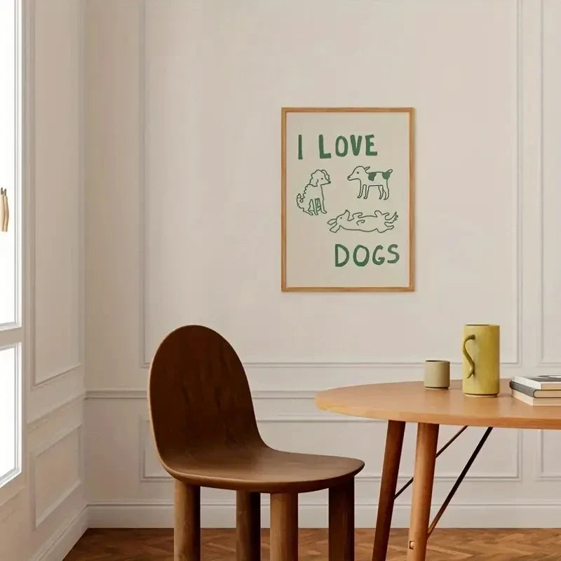 I Love Dogs Text And Simple Dog Illustrations Wall Art Prints Canvas Painting Poster Picture For Living Room Home Decor