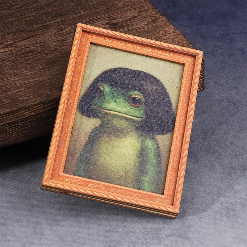 1Pc Mini Wooden Photo Frame Frog Fridge Magnet Funny Green Frog & Haircut Modern Kitchen Decor Durable Refrigerator Ornament