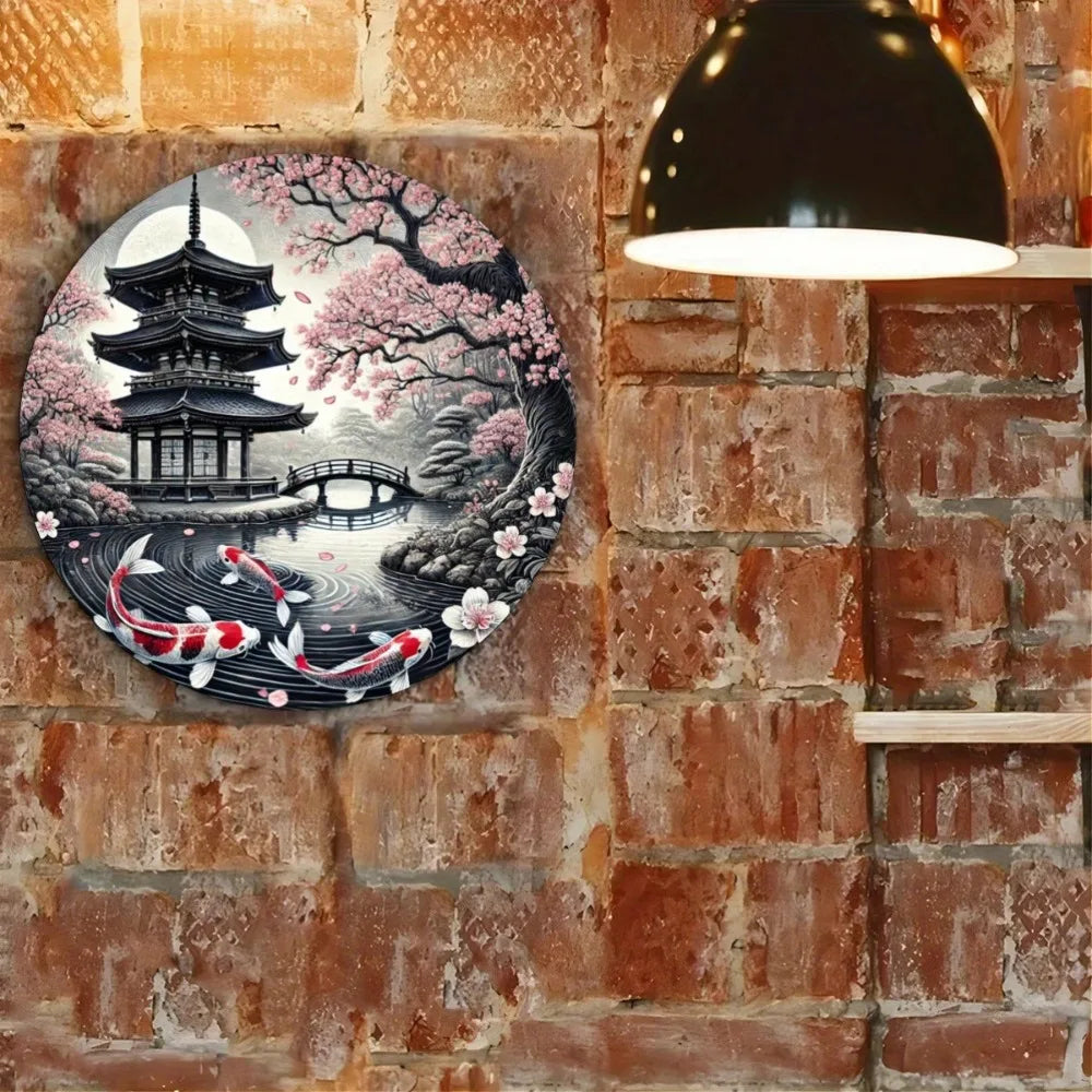 Koi Fish Metal Art Sign - Enhanced with Art Wreath, Wall Hanging Decor for Living Room, Office, Cafe, Bar, Home & Dorm