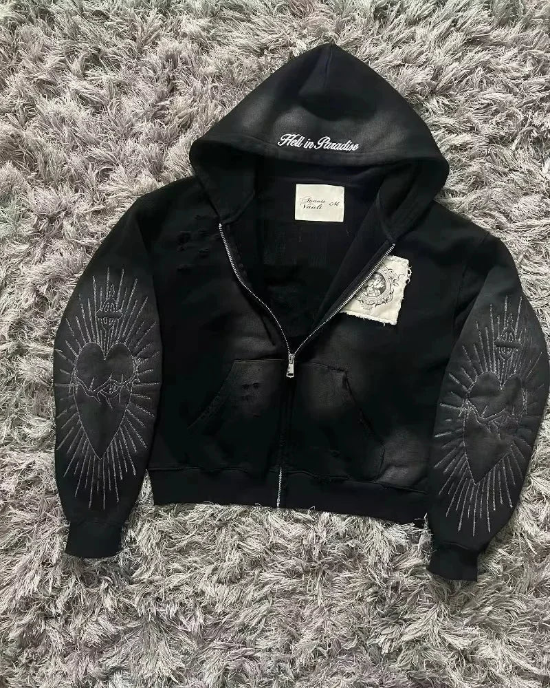 Korean Fashion Simple Gray Double Sided Oversized Zipper Hoodie Women Y2K New Harajuku Gothic Casual Joker Couple Sweatshirt