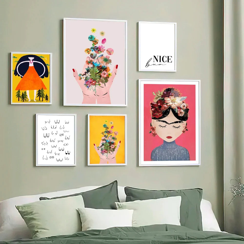 Boho Feminist Boobs Flower Hands Poster Print Canvas Painting Room Decor Frida K Art Work Picture Wall Art for Living Room Decor