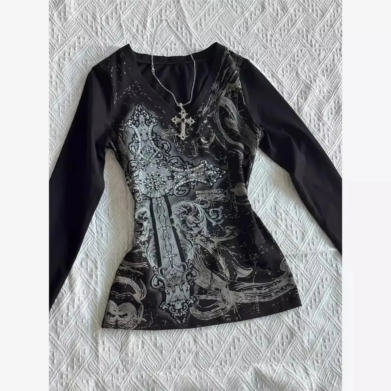 Retro Hip Hop Y2K T-Shirts Fashion Women Sexy Long Sleeve Gothic Vintage Punk Streetwear Tops Casual Slim Hot Girl Autumn Tees