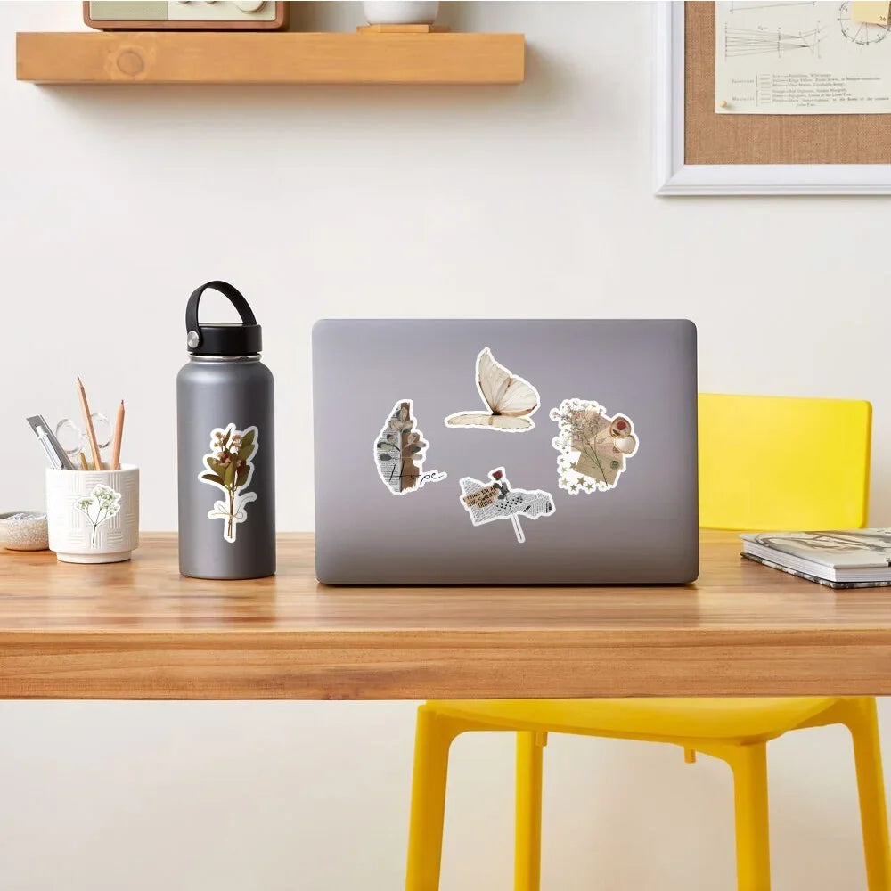 10/30/60/120PCS Retro Art Flower Butterfly Aesthetic Stickers Vintage Decal Laptop Phone Luggage Scrapbook Car Graffiti Sticker