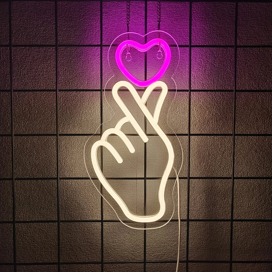 Finger Led Neon Sign, Hand-Than-Love Icon, Girls' Dormitory Decor, Bar, Wedding, Proposal Party Wall Lamp, Christmas Gift.
