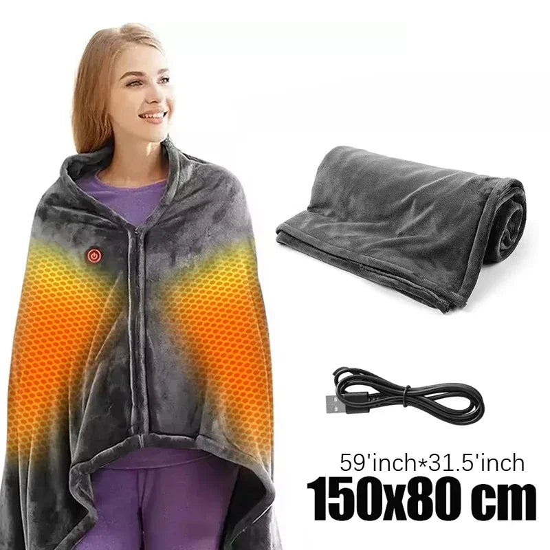 Wearable Heating Electric Blanket Shawl 3 Heated Level Throw Blanket 5v USB Charging Coral Velvet 8 Heated Areas Fast Heating