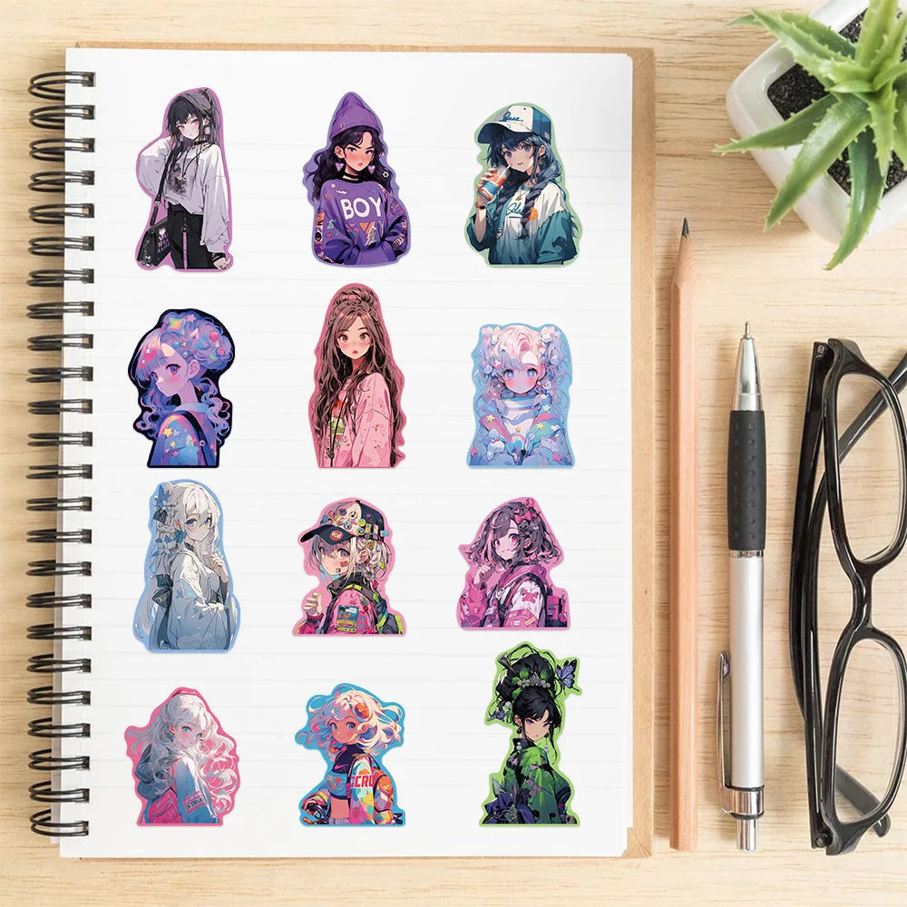 50/100PCS Sweet Girl Colorful Edge Graffiti Stationery Stickers Decorative Guitar Notebook Luggage DIY Waterproof Stickers
