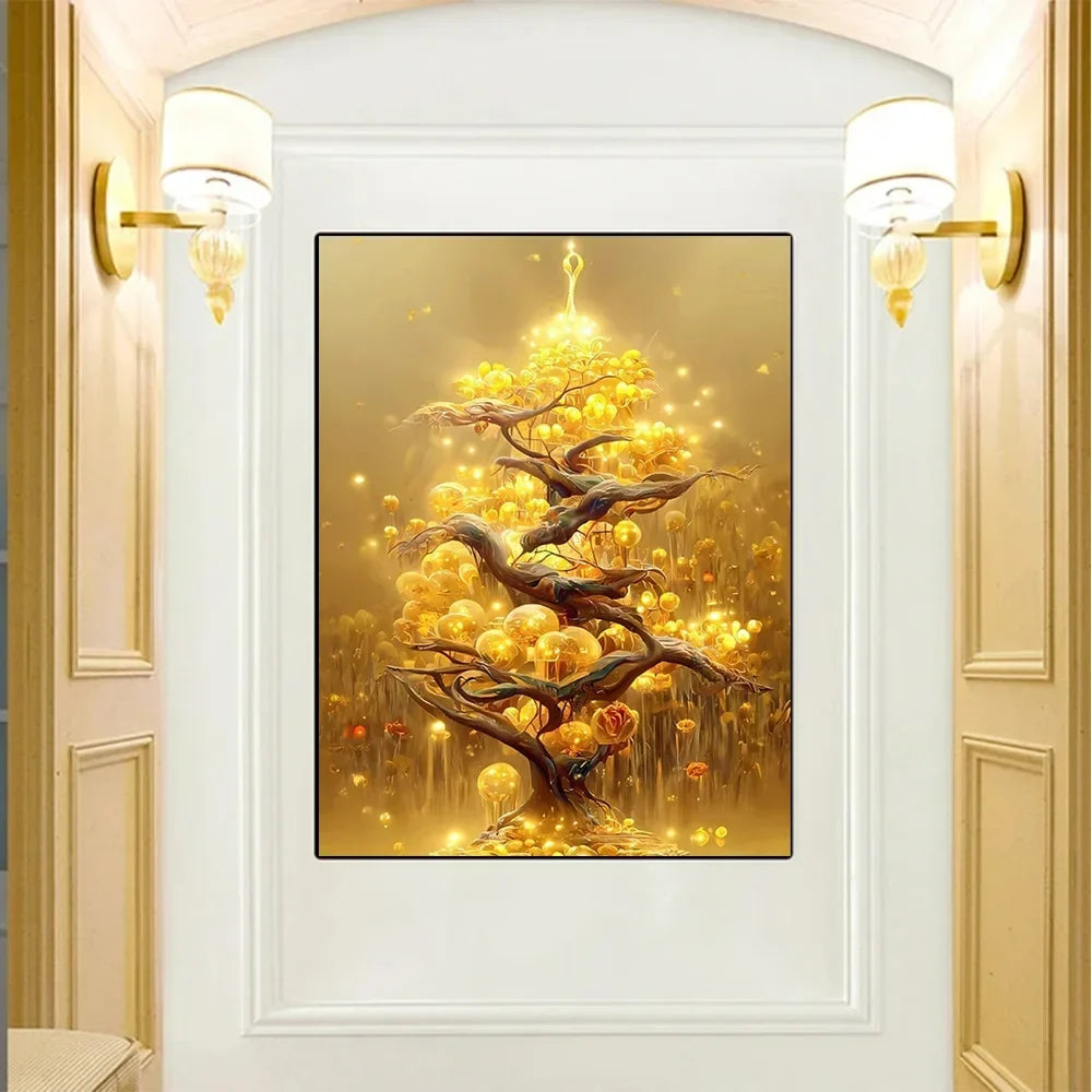 Classic Abstract Wall Art Luxury Lucky Golden Money Tree HD Canvas Print Poster Home Living Room Bedroom Decorative Painting