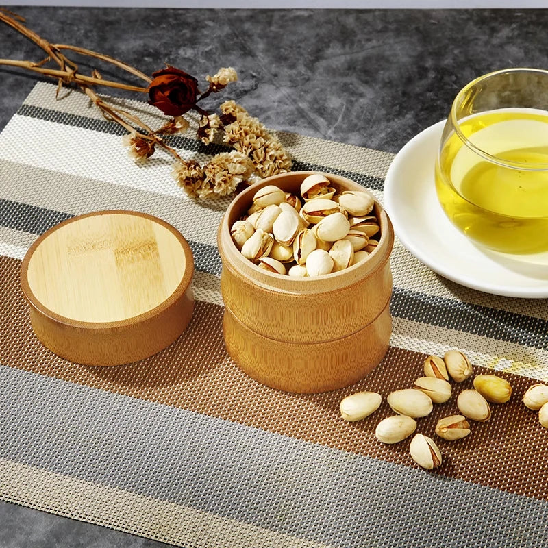 Natural Bamboo Tea Canister Food Storage Box Nut Spice Storage Box Tea Canister Eco-friendly Organizer Jar Kitchen Containers
