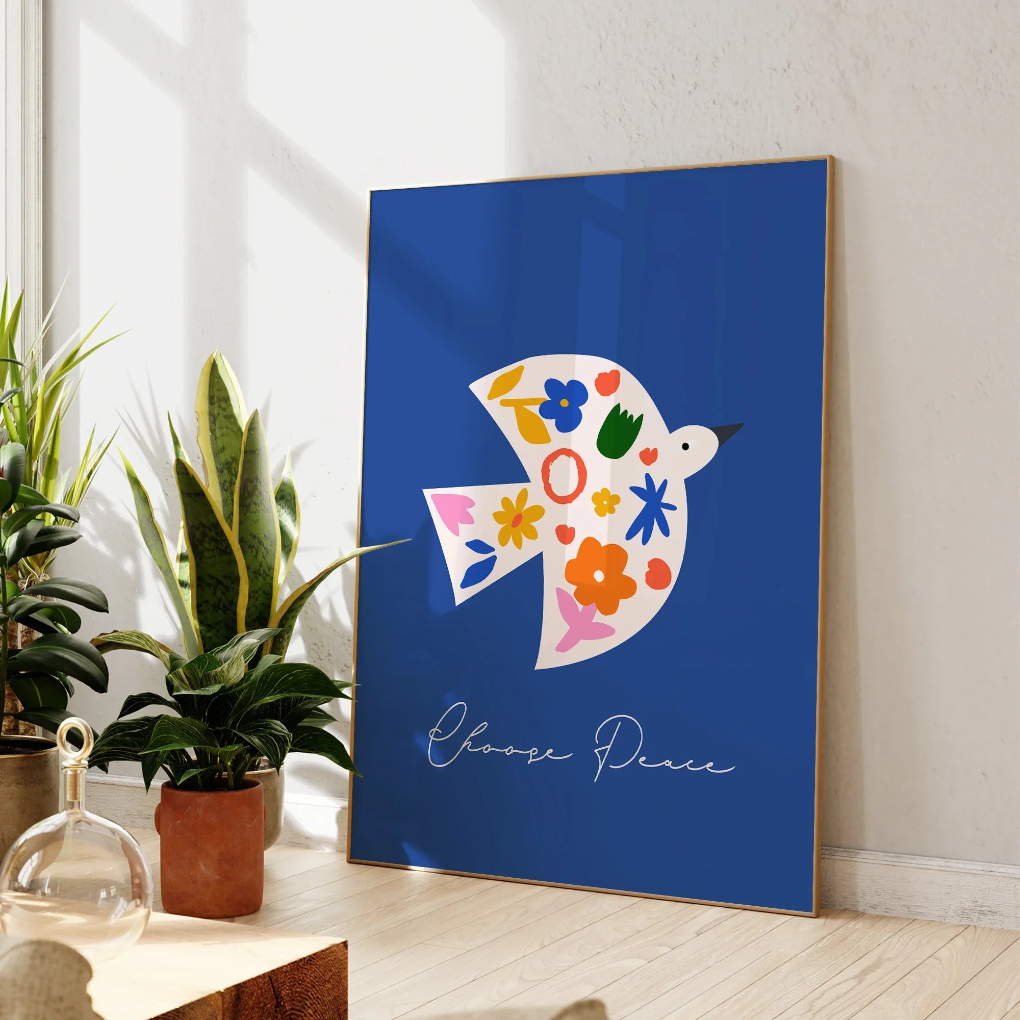 Modern Christian Blue Scandi Bird Bible Verse Baptism Wall Art Prints Canvas Painting Poster Picture For Living Room Home Decor