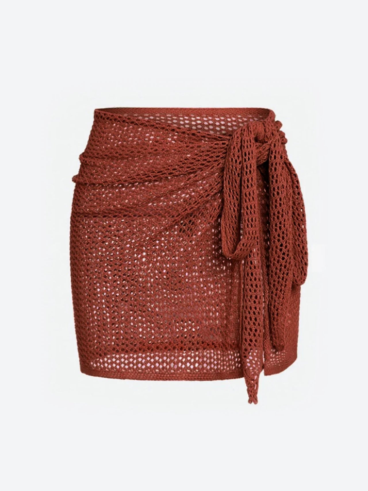 Women's Knitted Short Skirt with Hollow Straps and Slit, Sexy Beach Coverup Shirt for Summer