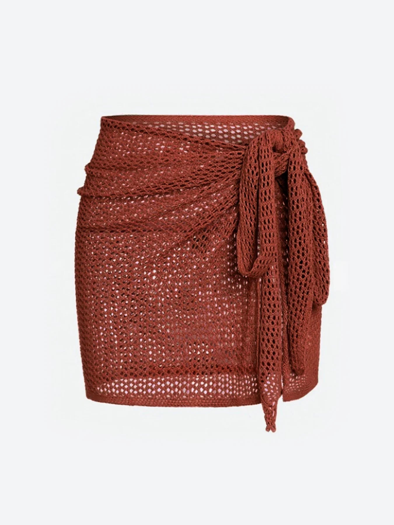 Women's Knitted Short Skirt with Hollow Straps and Slit, Sexy Beach Coverup Shirt for Summer