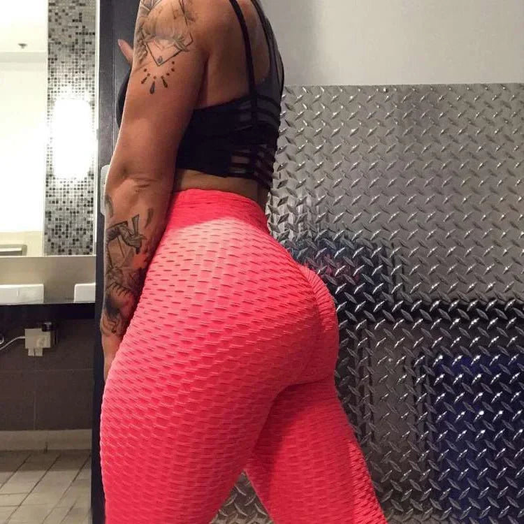 Women High Waist Bubble Leggings Seamless Yoga Leggings High Elastic Hip Liftting Gym Trainning Running Slim Fashion Pants