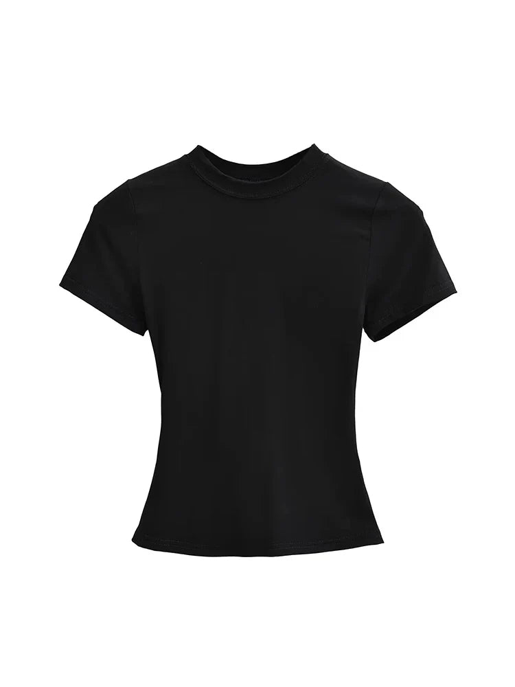Slim Fit Solid Color Women's Casual T-shirt Short Sleeve Fashion Trend Y2K Top High Quality 2025 New Arrival